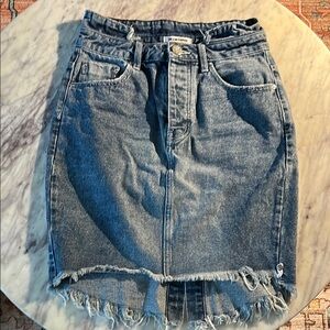 Denim Frayed Hem hi/lo button-fly Skirt